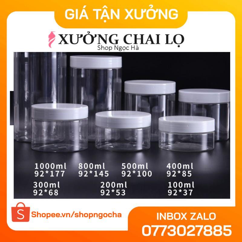 Hủ Đựng Kem ❤ GIÁ RẺ NHẤT ❤ Hủ nhựa pet Trong Nắp Trắng 50g 100g 200g 250g 500g đựng mỹ phẩm, thực phẩm, đồ khô, ngũ cốc