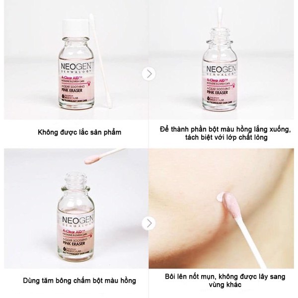 Chấm Mụn 2 Lớp Xẹp Mụn Sau 4H Neogen Dermalogy A-Clear Aid Soothing Pink Eraser 15ml TẶNG 1 GÓI TĂM BÔNG