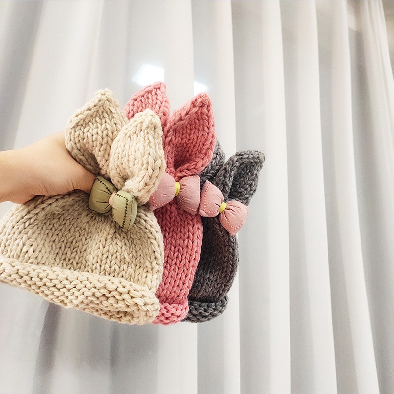 Mũ/Nón len tai thỏ kèm nơ sắc màu 1 tuổi - 4 tuổi-M57