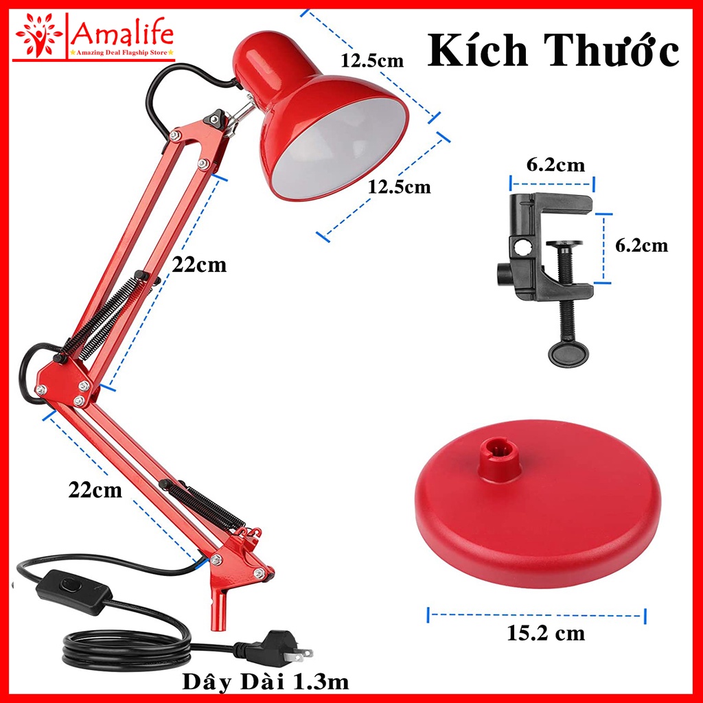 Đèn Học Kẹp Bàn Pixar Chọn Màu + Tặng Chân Để, Kẹp Bàn và Bóng Đèn – Đèn Chụp Chống Cận Thị Đọc Sách Bảo Vệ Mắt