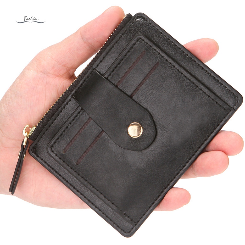 Ví Da PU Mini Phối Khóa Kéo Đựng Thẻ Phong Cách Unisex