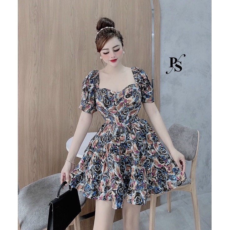 Đầm xòe họa tiết 3 màu sang trọng quý phái in kts như hình thích hợp dự tiệc, đi chơi, dạo phố - Winchois
