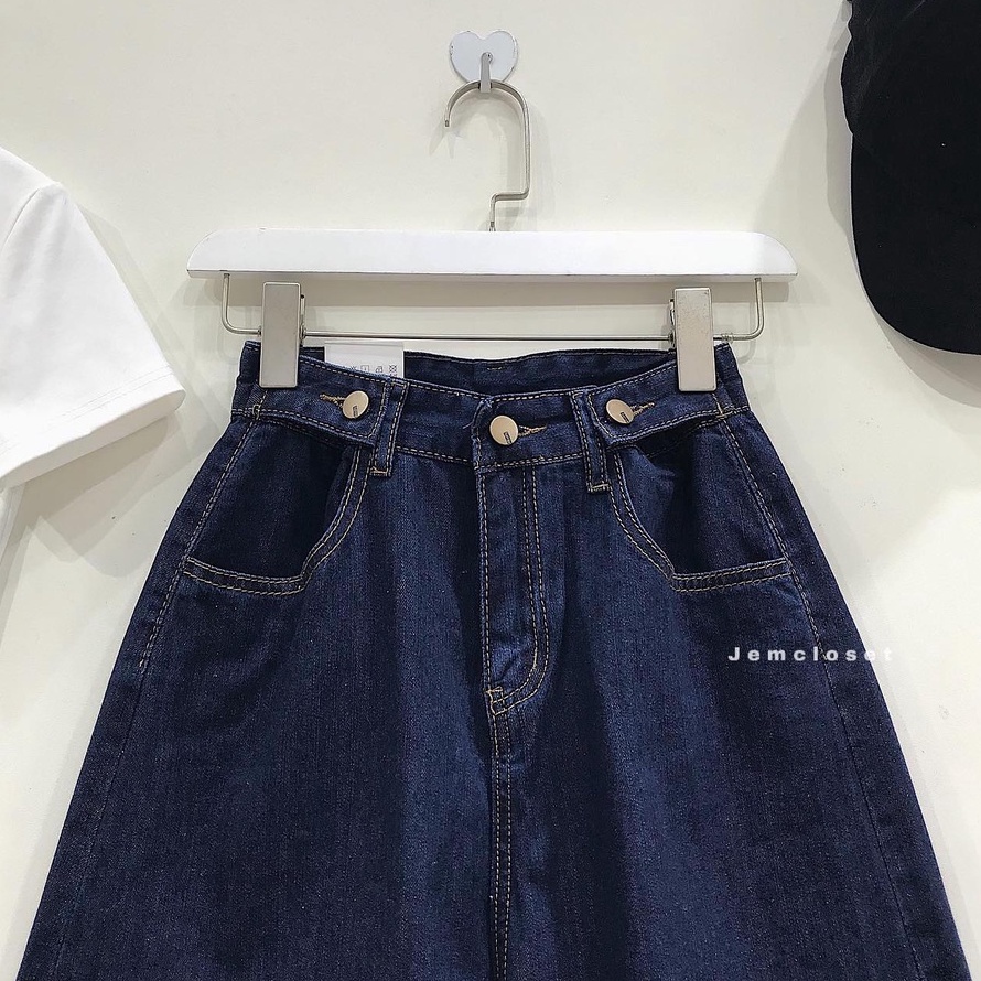 Quần Short Jean Nữ Có Nút Eo Tùy Chỉnh JEM CLOSET Quần Đùi Nữ Ống Rộng APET Thiết Kế Basic Lên Form Siêu Thon Chân 2736