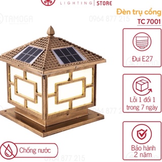 Đèn trụ cổng năng lượng mặt trời cỡ 400mm hợp kim nhôm TCNL 7001 + tặng kèm điều khiển từ xa