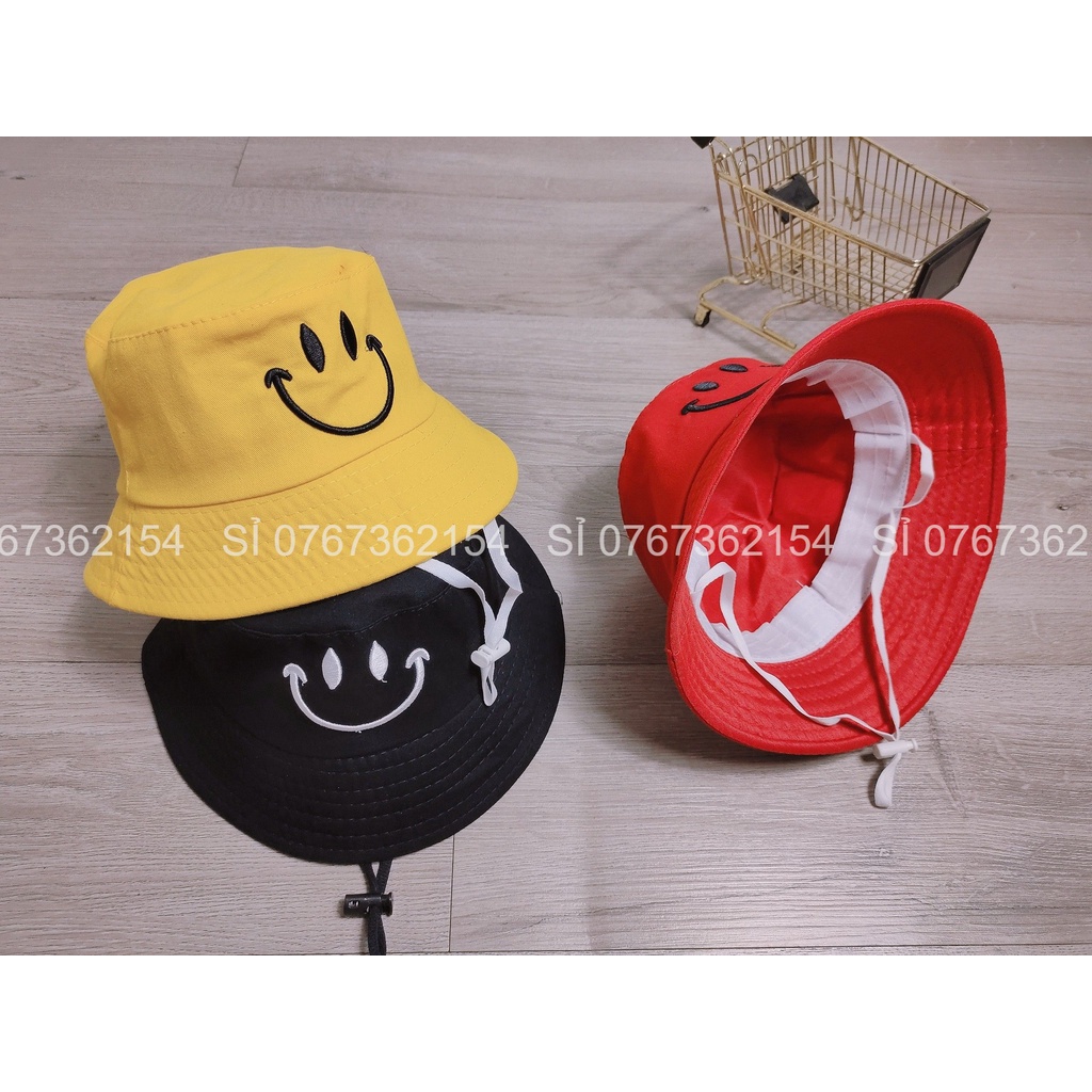 Nón Bucket Trẻ Em Cho Bé 2-6 Tuồi Vòng Đầu Từ 50-52cm Thêu Mặt Cười