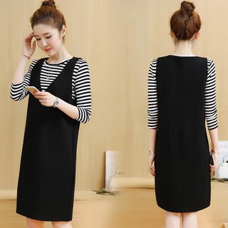 Váy bầu kẻ đen giả yếm