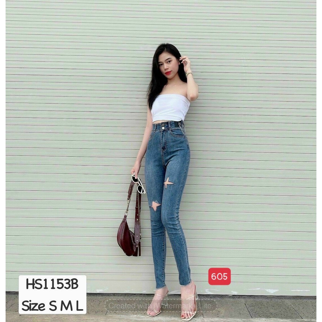 Quần jean nữ lưng cao, Quần bò nữ màu đen cao cấp thương hiệu MuradFashion MS266