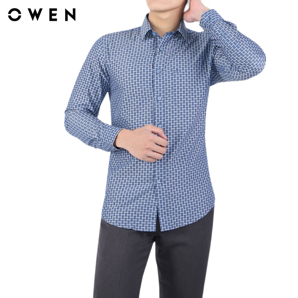 Áo sơ mi dài tay Nam Owen Bạch đàn Regular Fit Xanh dobby trắng - AR23758D