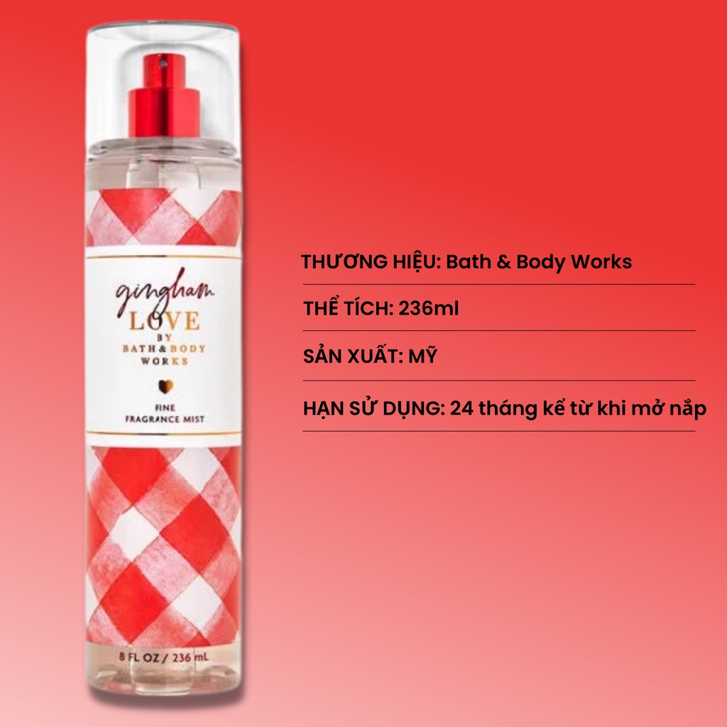 Xịt Thơm Bath And Body Works Gingham Love Fine Fragrance Mist  chai 236ml