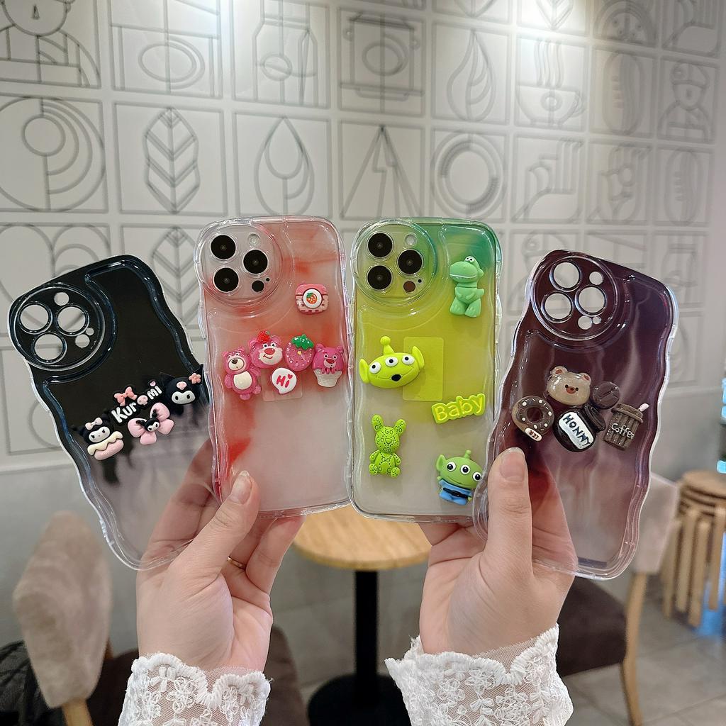 Ốp lưng i phone đệm khí loang nhiều màu gắn charm cafe - kurom.i 11 11promax 12promax 13 13promax 14 14pro 14promax - H1