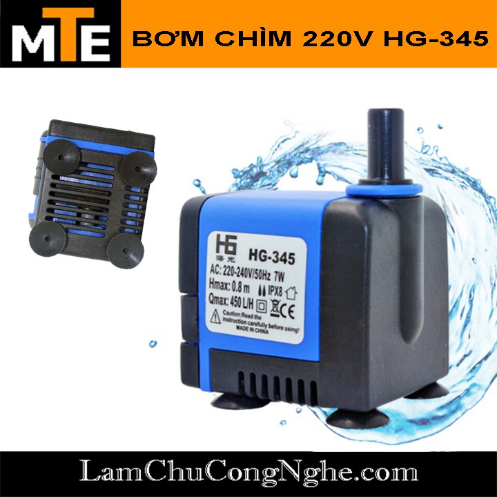 Bơm chìm mini 220V 7W 450L/h HG-345 bơm tiểu cảnh, bể cá, điều hòa nước