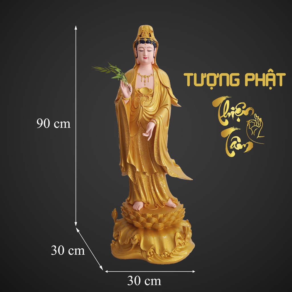 Bộ Tượng Tây Phương Tam Thánh Đứng 90cm Sơn Vàng
