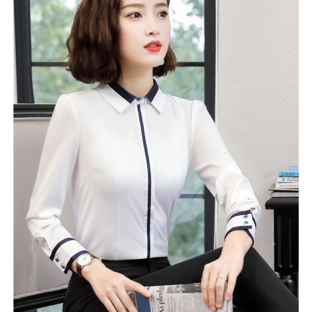 Áo Sơ Mi Nữ Dài Tay Viền Nẹp Hai Tay 02 Thời Trang TOP FASHION SHOP Thiết Kế Duyên Dáng, Sang Trọng