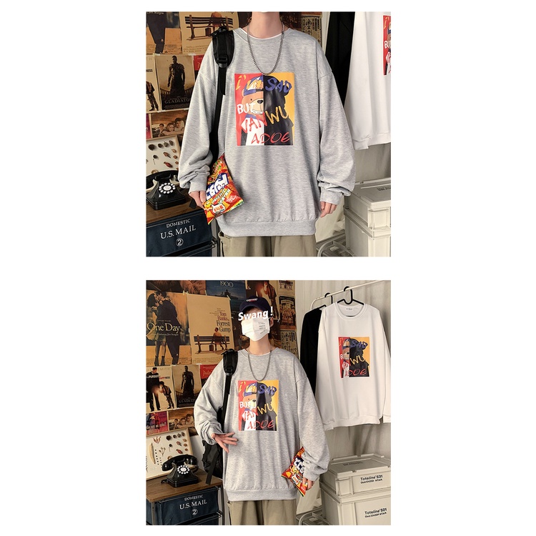 Áo sweater Aokang cổ tròn dáng rộng in họa tiết hoạt hình thời trang cho cặp đôi