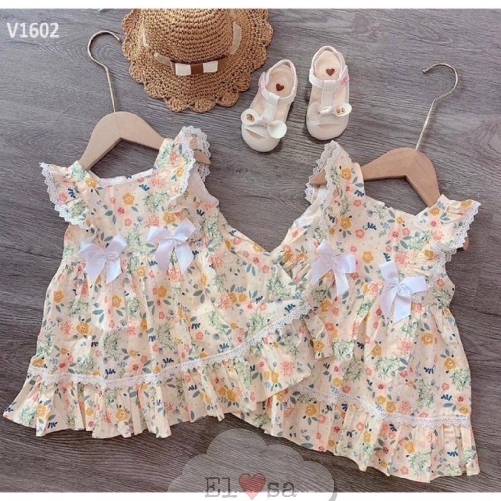 Váy cho bé gái- Váy thô cánh tiên hoa đính nơ cho bé xinh