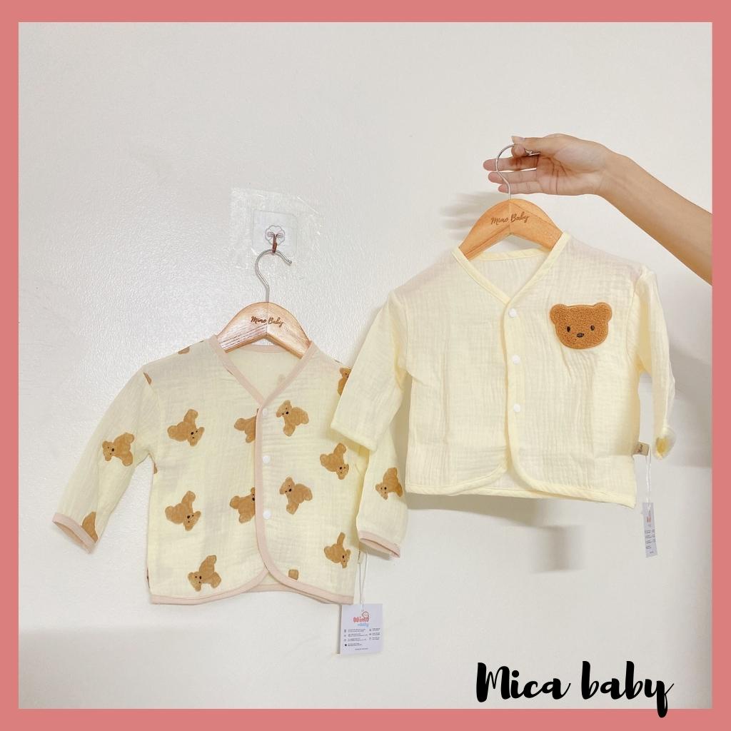 Áo dài tay thu đông kiểu dáng cổ tim cho bé trai bé gái, áo cardigan đính gấu dễ thương cho bé QA40 Mica Baby