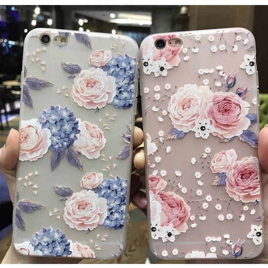 Ốp hoa châu âu iPhone 5 5s 6 6s 6 plus 6s plus 7 7 plus 8 8 plus x 3D hoa hồng hoa cẩm tú cầu