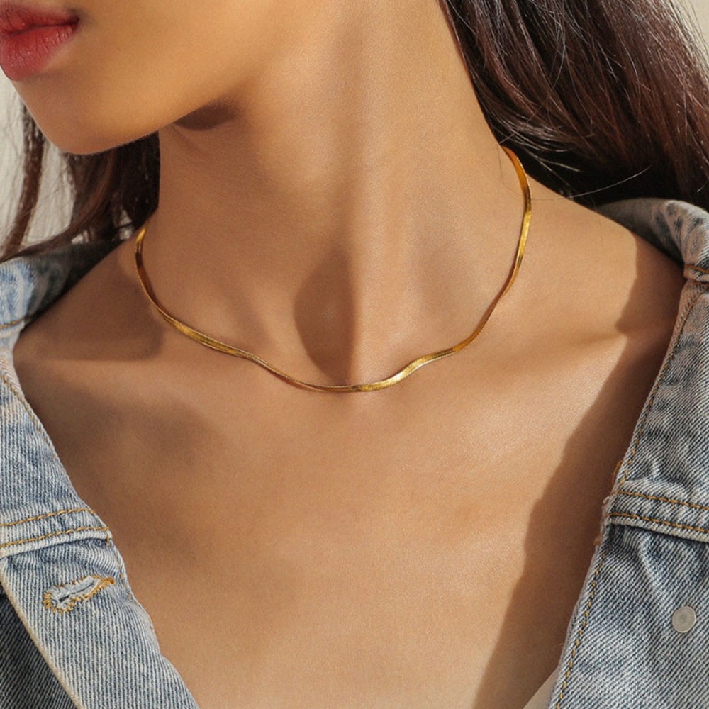 Vòng Cổ Choker Kim Loại Dạng Xích Rắn Màu Vàng Thời Trang Cho Nam Và Nữ