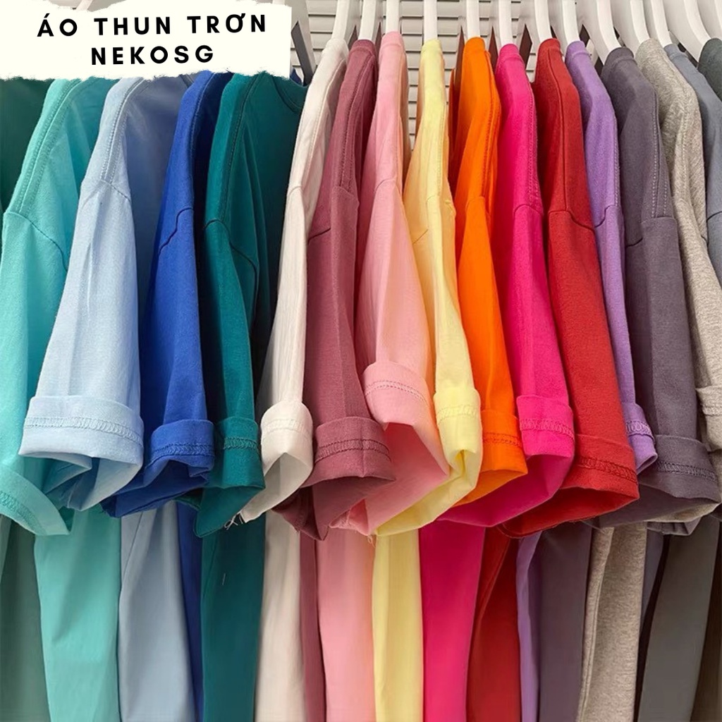 Áo thun trơn nam nữ Nekosg, Áo phông trơn Unisex form rộng nhiều màu tay lỡ cổ tròn ATL0