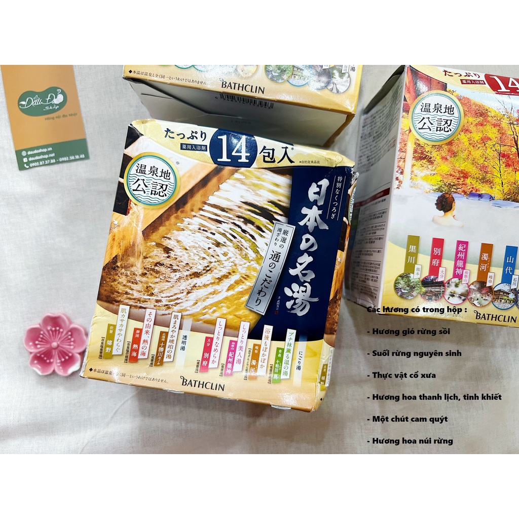[NHIỀU MÙI] muối tắm ngâm bồn Onsen cao cấp Luxury Bathclin (14 gói x 30g) - Hàng nội địa Nhật