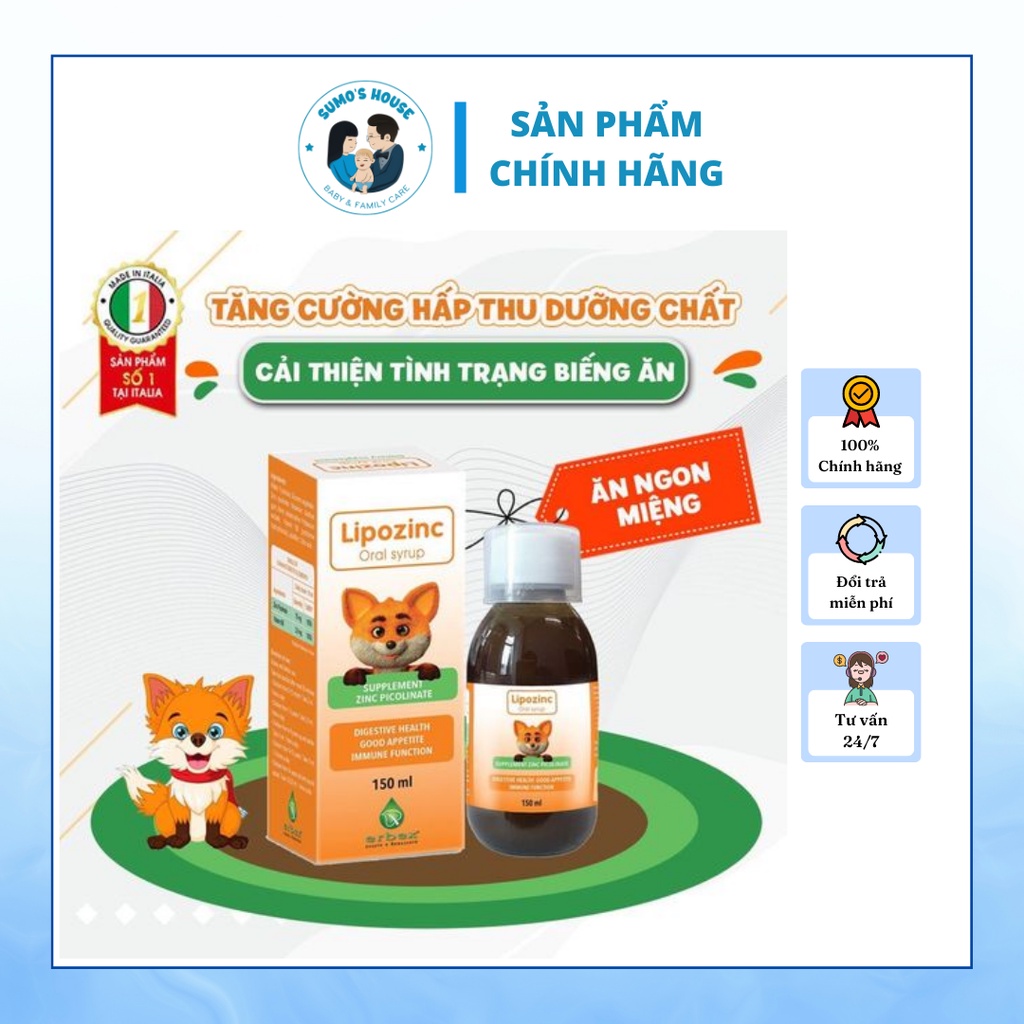 Bổ Sung Kẽm - Lipozinc Vitamin B6 Giúp Bé Ăn Ngon, Tăng Cường Sức Đề Kháng (siro và nhỏ giọt)