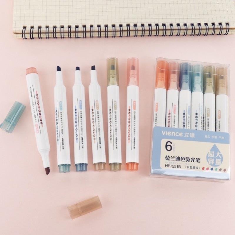 Bút dạ quang 6 màu highlight pastel, bút đánh dấu nhớ dòng cute nhiều màu marker dễ thương B04