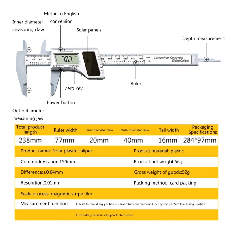 Thước Cặp Điện Tử 6 Inch / 150 mm Màn Hình LCD Chất Lượng Cao