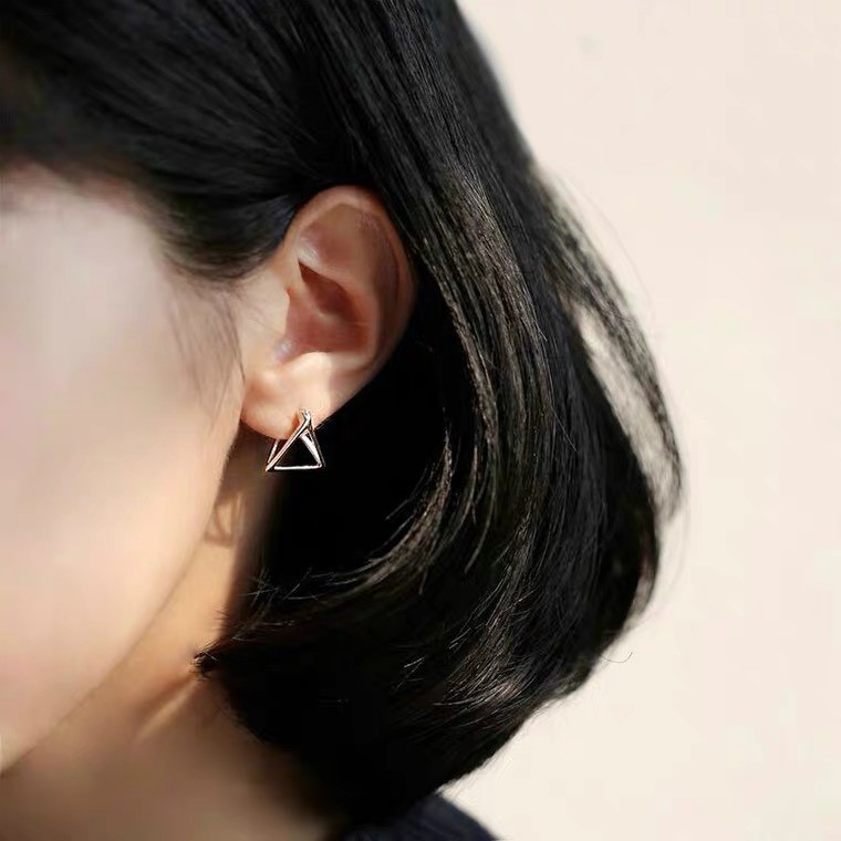 Khuyên tai bạc nữ TLEE tam giác khối cá tính TleeJewelry B0280
