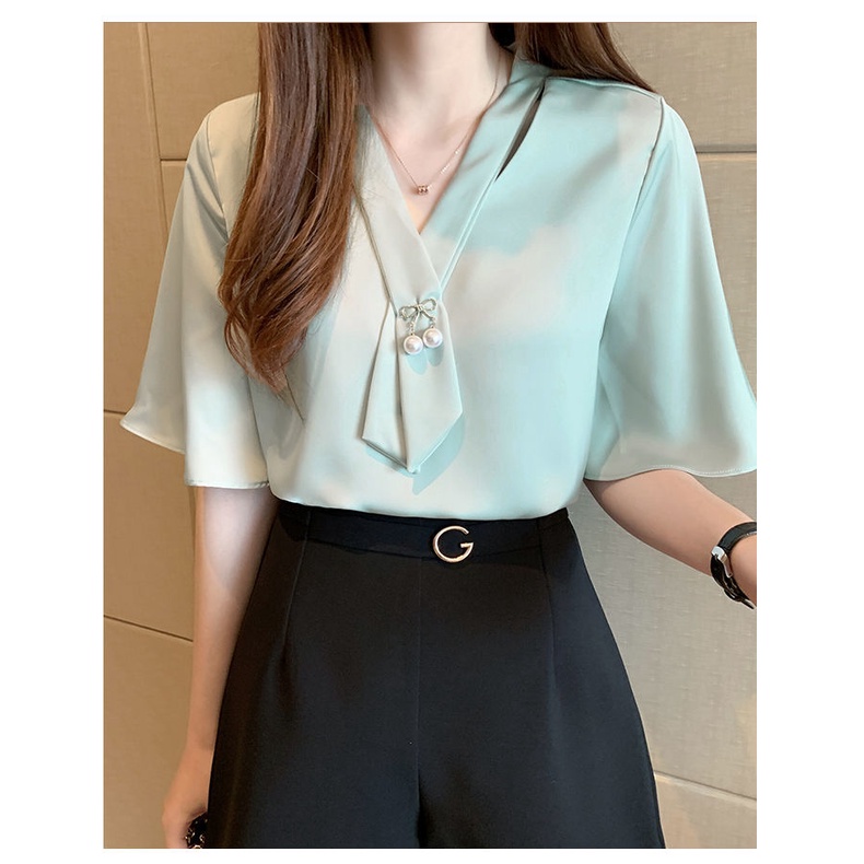 Áo Sơ Mi chiffon Tay Loe Cổ Chữ v Thời Trang Dành Cho Nữ