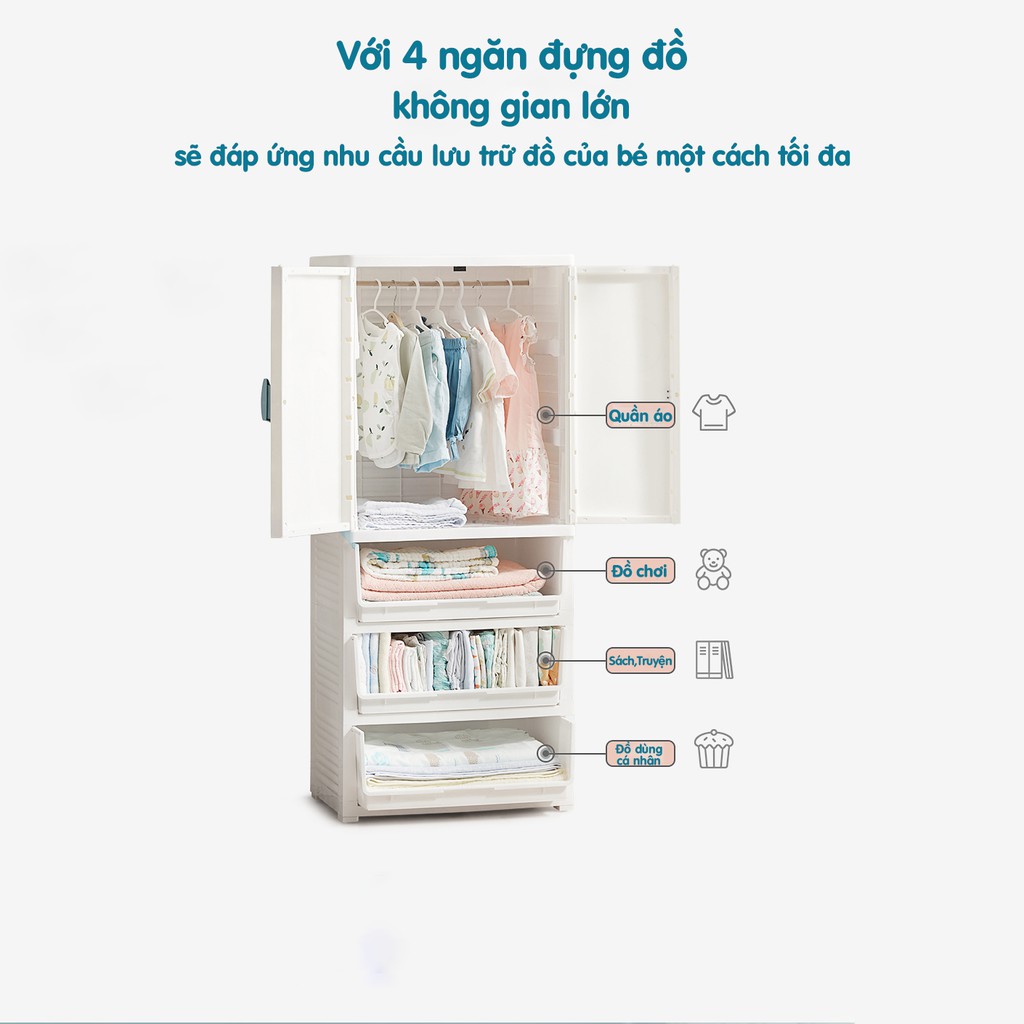 FREE SHIP !! Tủ nhựa 4 tầng cao cấp KUB / 9BABY chính hãng màu Cam