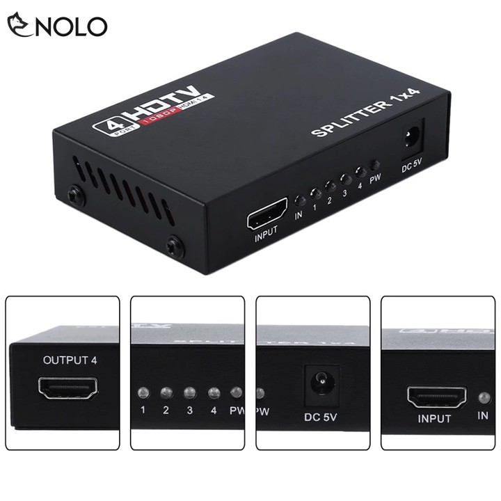 Box Chia HDMI 1 Ra 4 SPLITTER 1x4 Chất Lượng Ful HD 1080p Chất Liệu Hợp Kim Tặng Kèm Nguồn