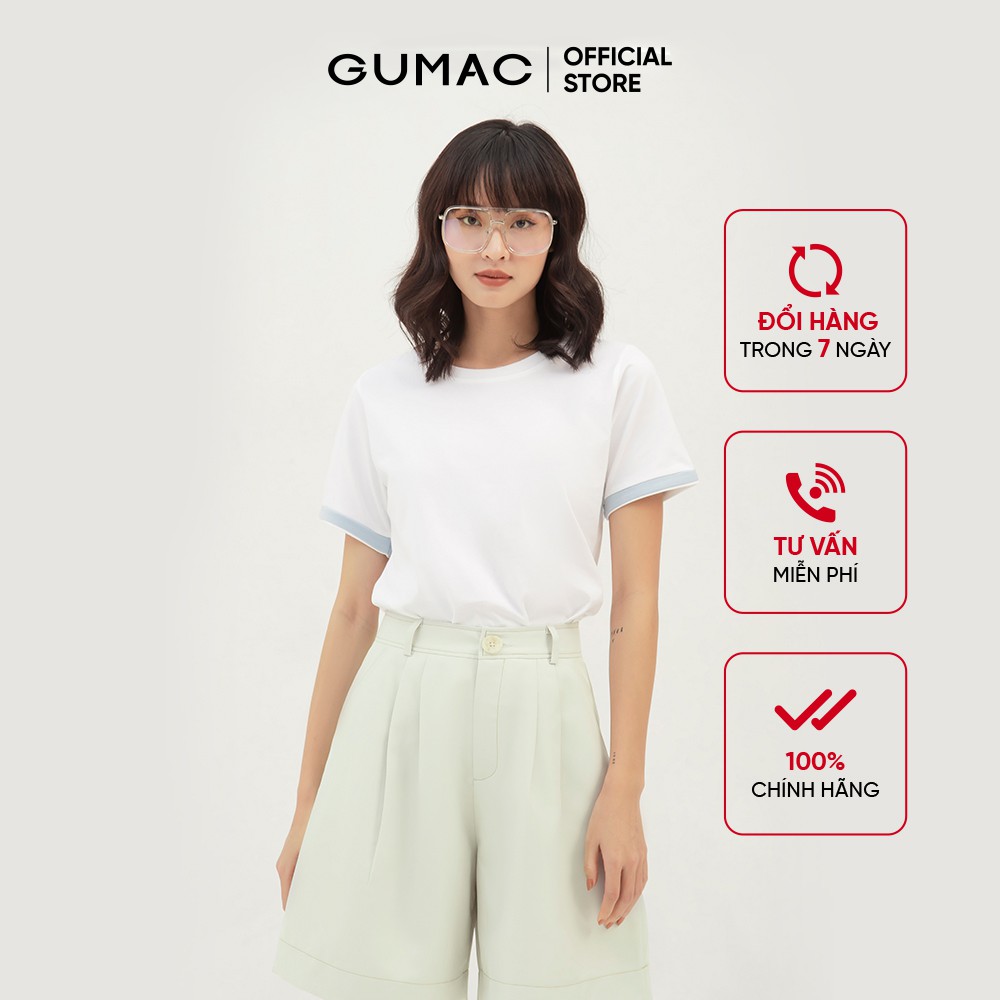 Áo thun nữ cổ tròn phối tay GUMAC thiết kế basic, năng động, trẻ trung AMB304 | BigBuy360 - bigbuy360.vn