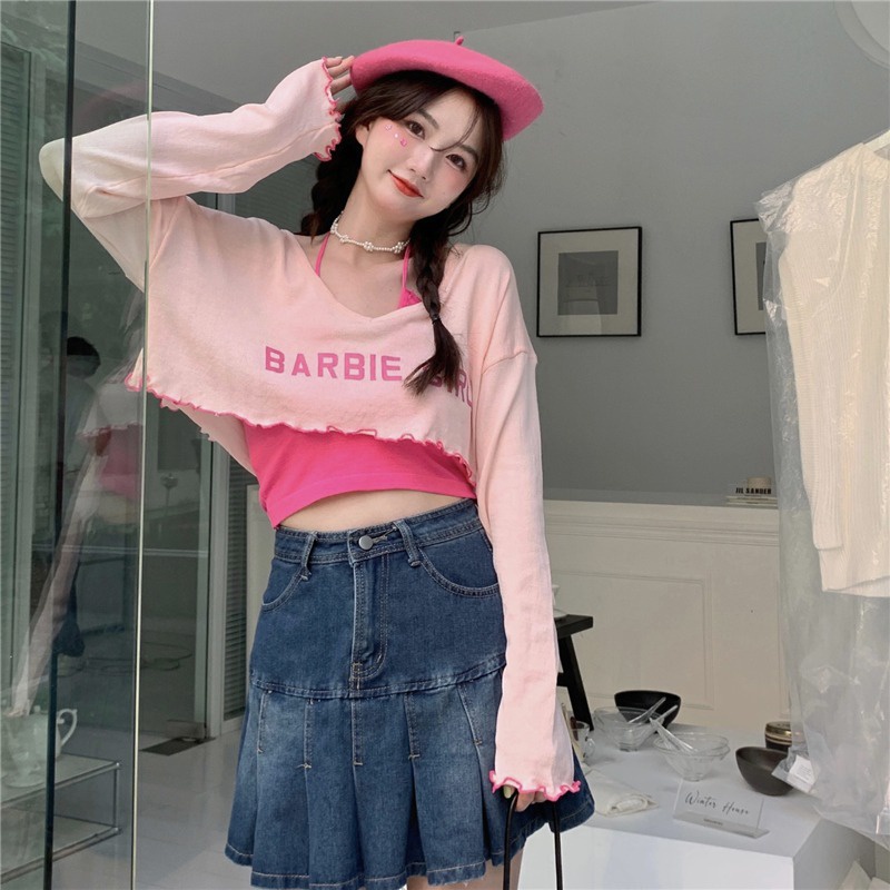 Áo Thun Dệt Kim Tay Dài Chống Nắng Hở Rốn Gợi Cảm Cho Nữ