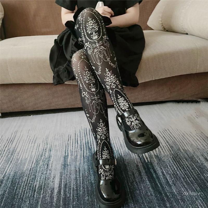 Quần vớ dệt jacquard lụa họa tiết hoa phong cách Nhật Bản hoàng gia lolita gothic retro hóa trang dành cho nữ