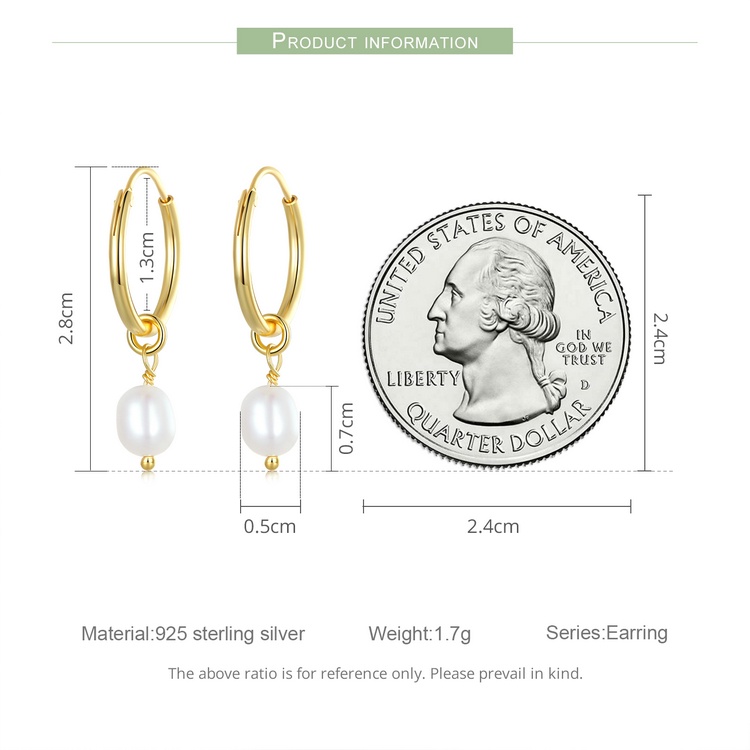 Đôi bông tai BAMOER bằng bạc 925 đính ngọc trai thời trang cho nữ