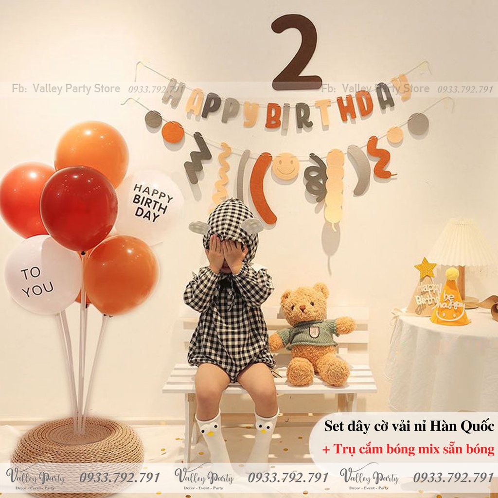 Set sinh nhật hàn quốc FREE SHIP Dây cờ sinh nhật hàn quốc, Dây chữ Happy birthday vải nỉ hàn quốc y ảnh