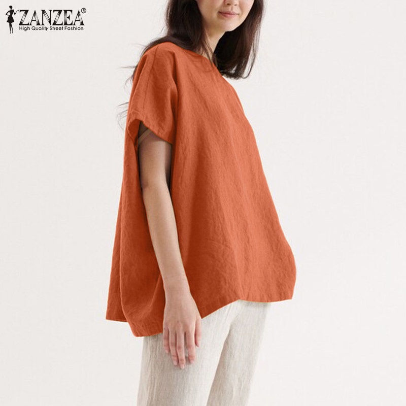 ZANZEA Áo Thun Nữ Ngắn Tay Cổ Tròn Thời Trang Châu Âu