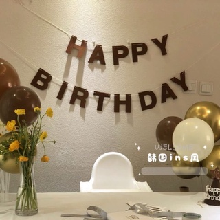 Chữ happy birthday phong cách Hàn Quốc chất xốp màu nâu