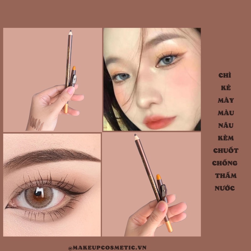 Chì Kẻ Mắt Nâu Cao Cấp Sắc Nét Không Thấm Nước (Kèm Chuốt) - Makeup Waterproof Eyeliner