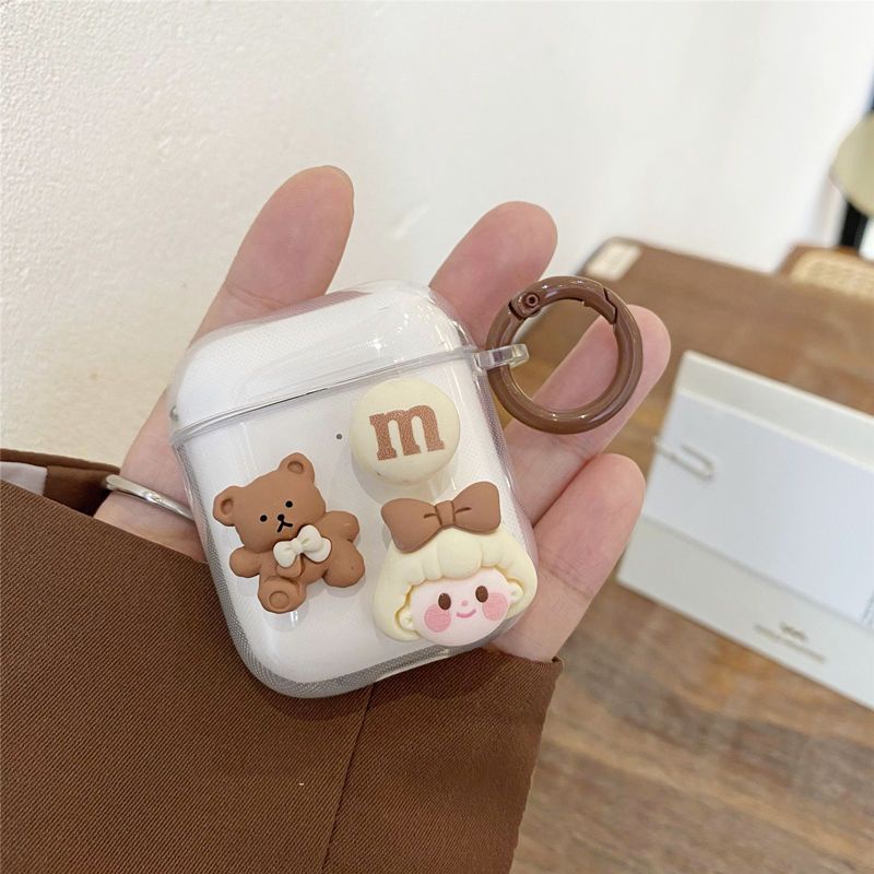Vỏ Bảo Vệ Hộp Sạc Tai Nghe Không Dây BASEUS W04 W04 Pro Bằng Silicon Trong Suốt Họa Tiết Hoạt Hình Gấu / Cô Gái Dễ