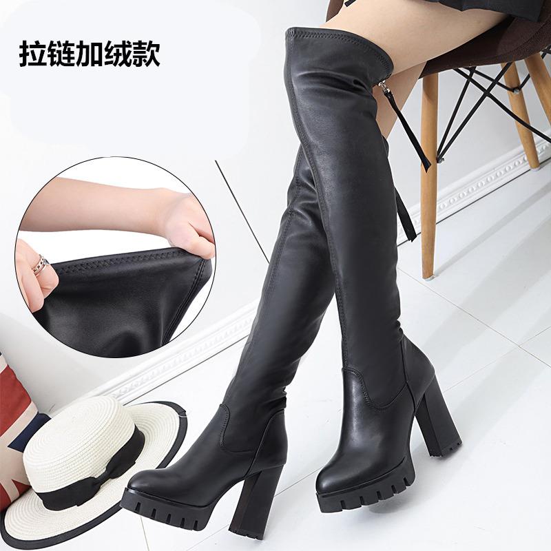 Giày Bốt Da Cao Gót Cổ Cao Qua Gối Thời Trang Mùa Đông Phong Cách Hàn Quốc Cho Nữ