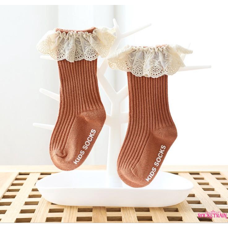 ✫Wv☾Vớ Ren Chống Trượt Có Keo Dán Dành Cho Bé Gái