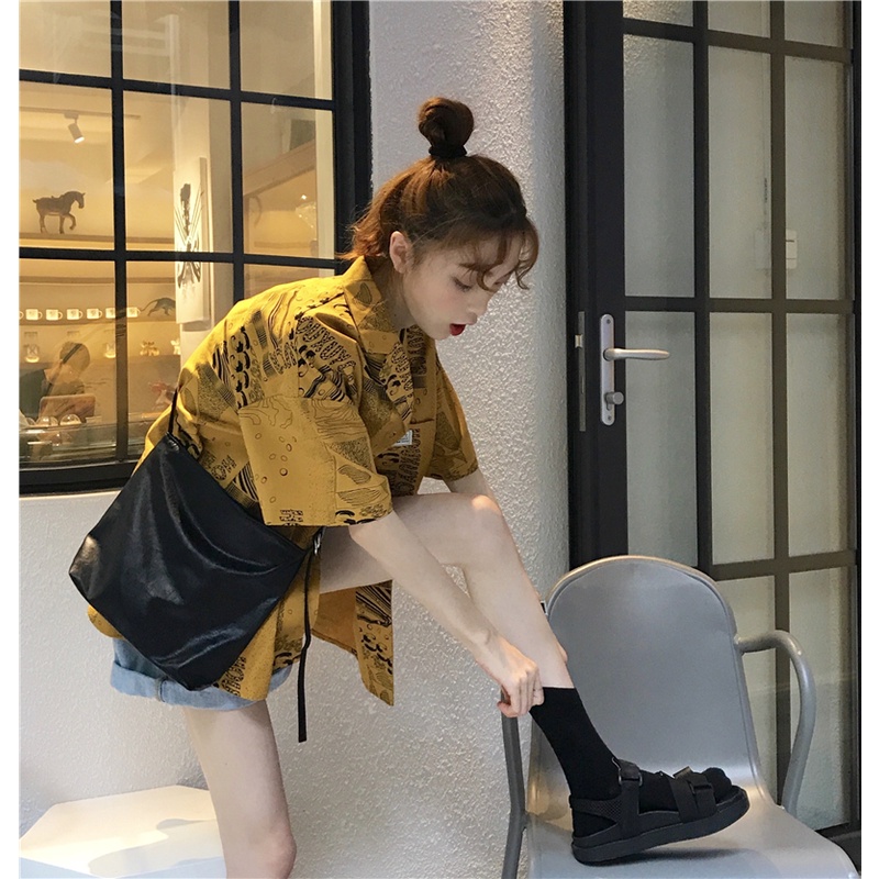 Áo sơ mi SUXI kiểu mỏng dáng rộng in họa tiết vintage dễ phối đồ thời trang mùa hè cho nữ