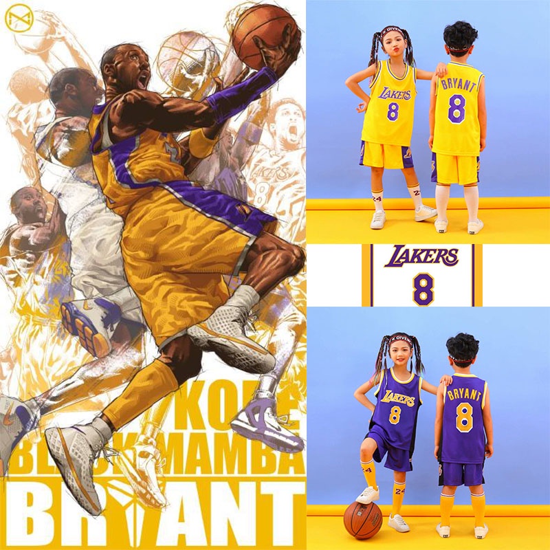 Bộ Trang Phục Thể Thao 2 Mảnh Áo Bóng Rổ Jersey Số 8 Kobe Bryant NBA Lakers + Quần Short 3XS-2XL Cho Bé Trai