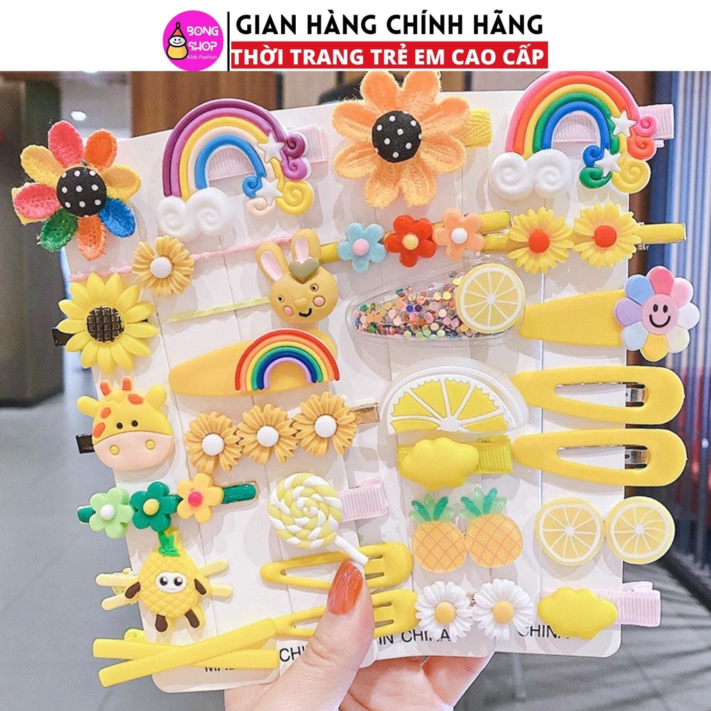 set 14 kẹp tóc hoạ tiết dễ thương cho bé