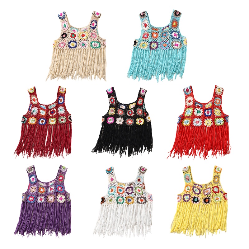 Áo Croptop Đan Móc Phối Tua Rua Kiểu Dáng Dễ Thương Xinh Xắn Dành Cho Nữ