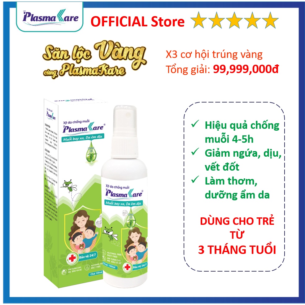 Xịt chống muỗi PlasmaKare 100ml xua đuổi Muỗl, xẹp vết đốt, Viện Sốt rét - KST -Côn trùng TƯ đã chứng nhận hiệu quả