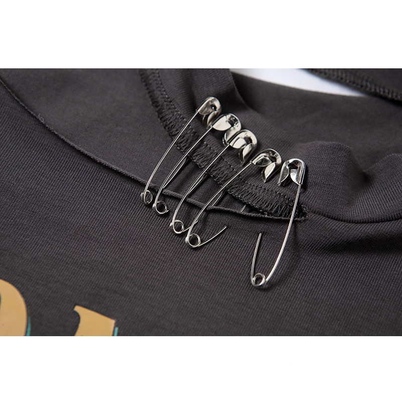 Áo thun nữ dáng lửng cổ tròn in chữ thời trang phong cách retro