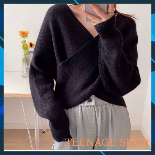 Áo len nữ form rộng tay dài cổ V ulzzang kiểu Hàn Quốc | BigBuy360 - bigbuy360.vn