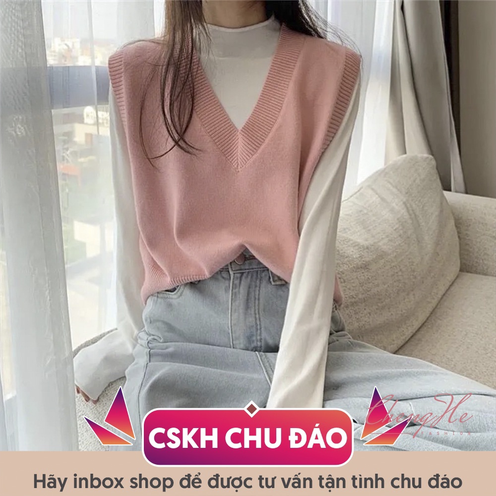 Áo len Gile cổ V trơn basic mặc ngoài giữ nhiệt cổ cao dài tay trơn mặc trong A00051